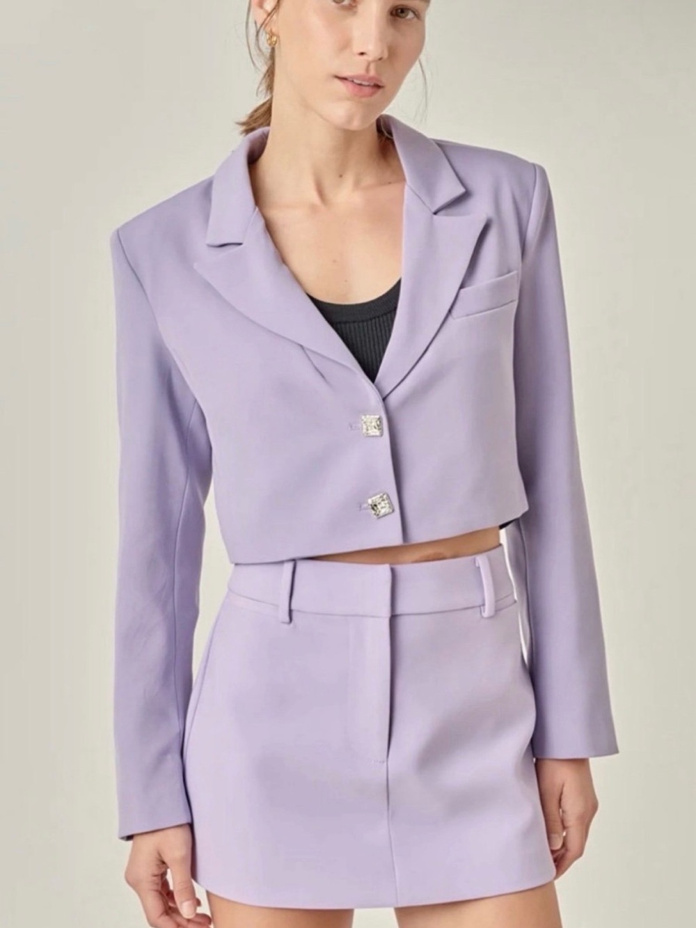 English Factory Lilac Lavender Purple Suit Silky Blazer Skirt Two Piece Set